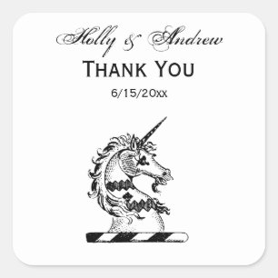 Heraldic Unicorn Head Coat of Arms Emblem Vierkante Sticker