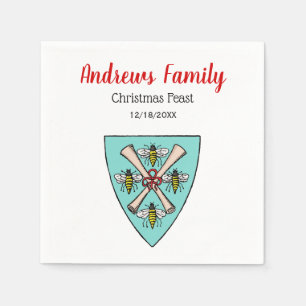 Heraldic Vintage 4 bijen scrollen op schild Crest  Servet