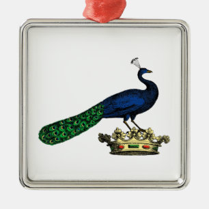 Heraldieke Vintage Gestileerde Pauw op Kroon C Metalen Ornament