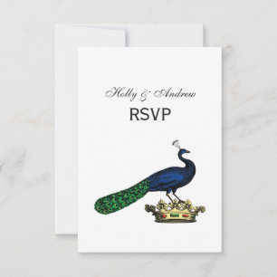 Heraldieke Vintage Gestileerde Pauw op Kroon C RSVP Kaartje