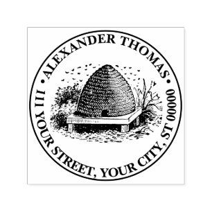 Heraldische  Bijen en Bijenkorf #1 Naam Adres Zelfinktende Stempel