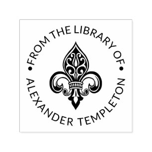 Heraldische Fleur de Lis #26 Bibliotheek Boeknaam Zelfinktende Stempel