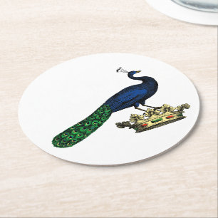 Heraldische gestileerde pacock op kroon C Ronde Kartonnen Onderzetter