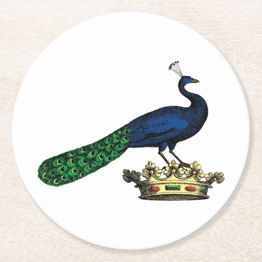 Heraldische gestileerde pacock op kroon C Ronde Kartonnen Onderzetter (Voorkant)