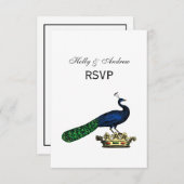 Heraldische gestileerde pacock op kroon C RSVP Kaartje (Voorkant / Achterkant)