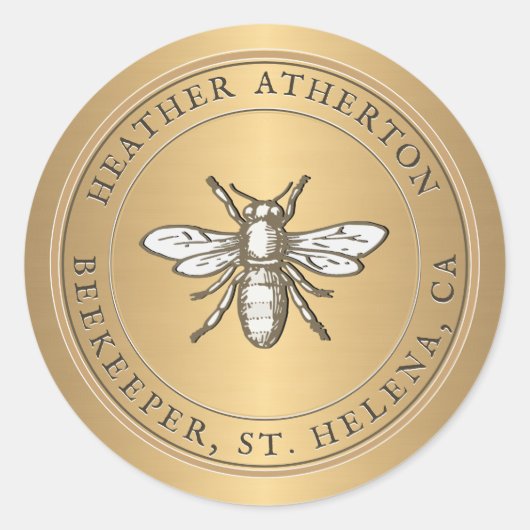 Heraldische honingbij Metallic Gold Envelope Seal Ronde Sticker (Voorkant)
