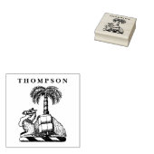 Heraldische kameel palmboom kleur naam 	rubberstempel (Gestempeld)