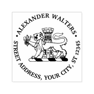 Heraldische Leeuw Fleur de Lis Kasteel Ronde Adres Zelfinktende Stempel