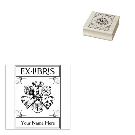  heraldische sloten en sleutels Ex Libris Rubberstempel (Gestempeld)