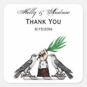  heraldische valken met handbediende kam vierkante sticker