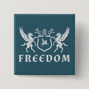 Heraldische Witte Pegasus Vierkante Button 5,1 Cm