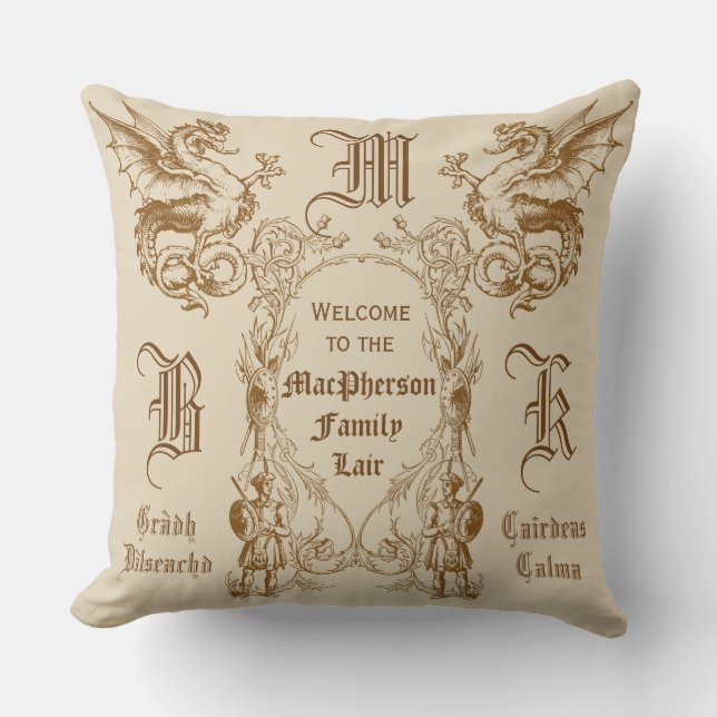 Heraldry Dragon Scottish Clansman Warrior Lijst Kussen (Voorkant)