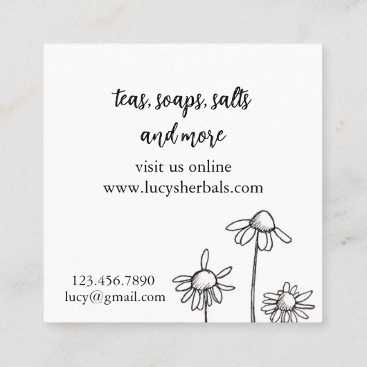 Herb Business Chamomile Tea Soap Salts Vierkante Visitekaartje (Achterkant)
