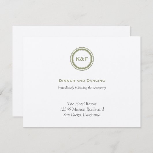 Herb green initialen bruiloft receptiebehuizing informatiekaartje (Voorkant / Achterkant)