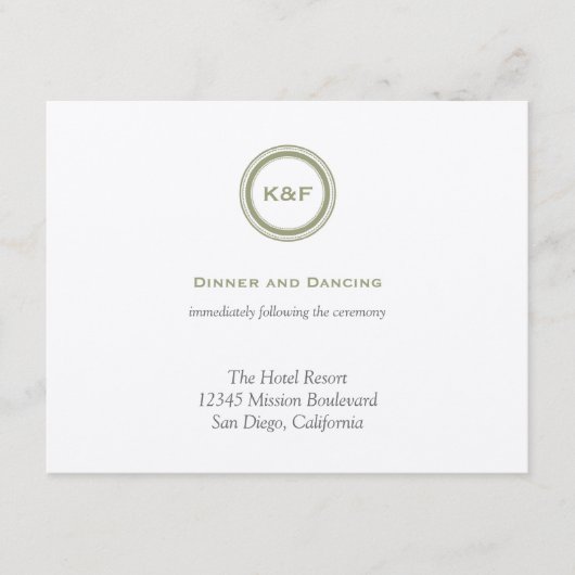 Herb green initialen bruiloft receptiebehuizing informatiekaartje (Voorkant)