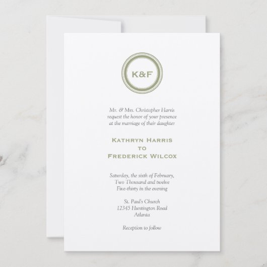 Herb green medallion initialen bruiloft kaart (Voorkant)