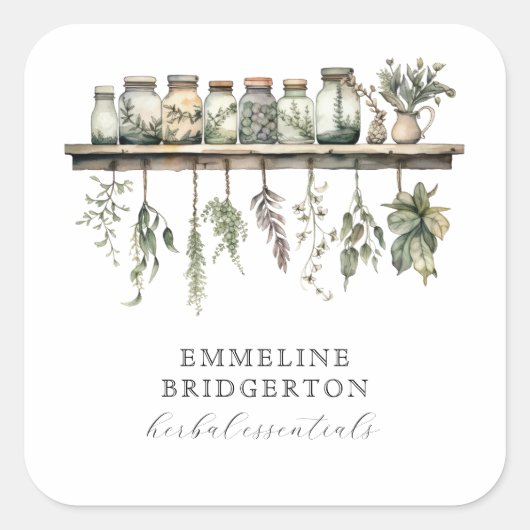 Herbalist Botanical Apothecary Product Vierkante Sticker (Voorkant)