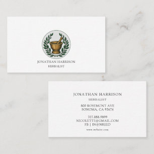 Herbalist geïllustreerde mortierstamper visitekaartje