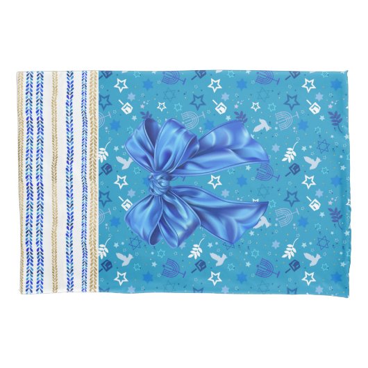 Herbruikbaar Hanukkah Gift Wrap - Bag Blue en Whit Kussensloop (Voorkant)