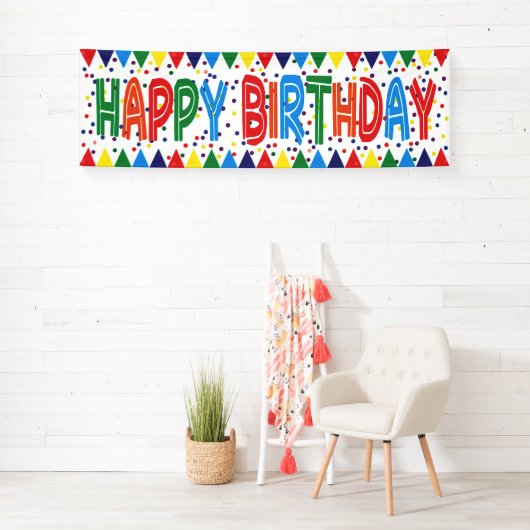 Herbruikbare gelukkige verjaardag in heldere kleur spandoek (Insitu)