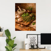 Herbs and Garlic Still Life a Rustic Culinary Poster (Thuiskantoor)