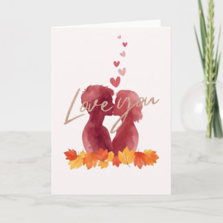 Herbstliche Liebeskarte Love You mit küssendem Paa Kaart