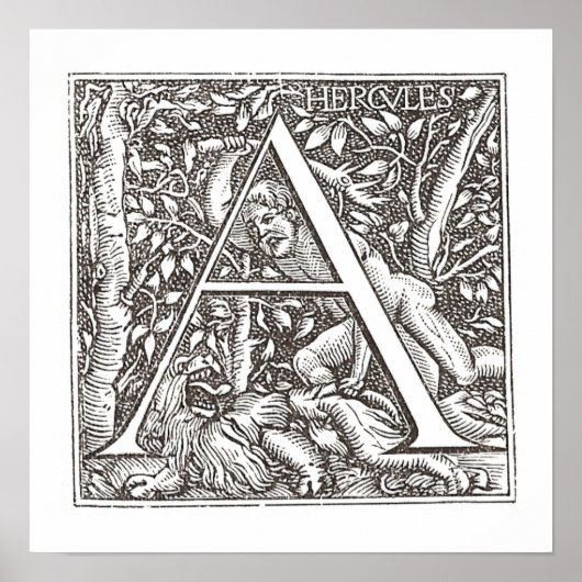 Hercules die de leeuw met een Monogram met letter  Poster (Voorkant)