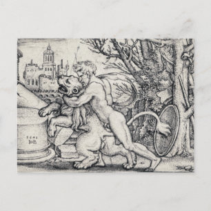 Hercules die de Nemean Lion doden Briefkaart