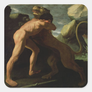 Hercules vecht met de Nemean Lion Vierkante Sticker