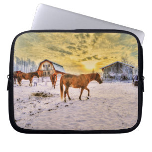 Herd van paarden Chestnut op Sunrise Equine Foto Laptop Sleeve