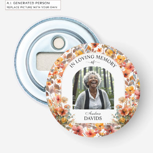 Herdenking aan het leven Bloemige rouwcadeau Button Flesopener