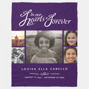 Herdenking in het hart voor altijd foto paarse wit fleece deken