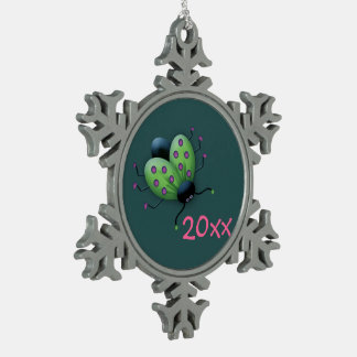 Herdenking Lime Green Ladybug Snowflake Tin Sneeuwvlok Ornament