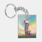 Herdenking van Chihuahua Dog Memorial Rainbow Brid Sleutelhanger (Voorkant Links)