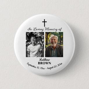 Herdenking van het leven 2 foto's Funeral White Ronde Button 5,7 Cm