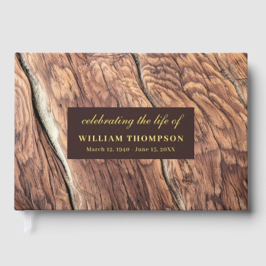 Herdenking van het leven begrafenis rustiek hout g gastenboek (Voorkant)