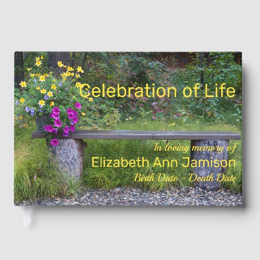 Herdenking van het leven in de Rustic Bench Flower Gastenboek (Voorkant)