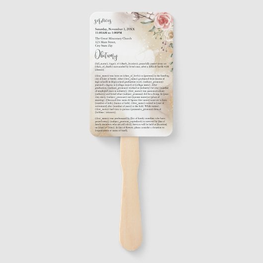 Herdenking van het Leven Perzik en Goud Overlijden Handwaaier (Achterkant)