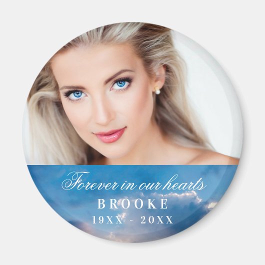 Herdenking voor altijd in ons hart Fotoblauw hemel Magneet (Voorkant)