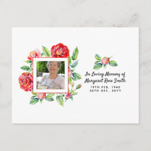 Herdenkings FOTO Aankondiging Rouwrozen Briefkaart