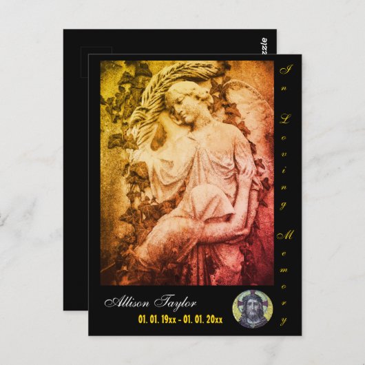 Herdenkings- of rouwkaart, gepersonaliseerd, Engel Briefkaart (Voorkant / Achterkant)