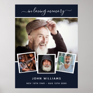 Herdenkingsblauwe fotocollage welkom rouwdienst poster