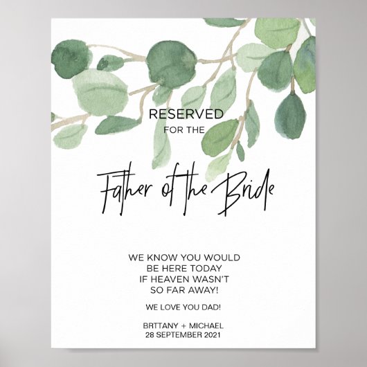 Herdenkingsbord voor Vader van de Bruid Bruiloften Poster (Voorkant)