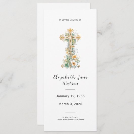 Herdenkingsdienst Funeral Programma Bloemkruis (Voorkant / Achterkant)