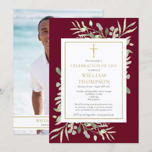 Herdenkingsdienst Funeraliegewas Burgundy Foto Kaart