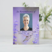 Herdenkingsdienst Hummingbird Lavender Custom Kaart (Staand voorkant)