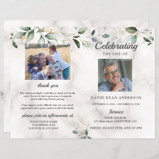 Herdenkingsdienst Order of Service Marmer Programm (Voorkant / Achterkant)