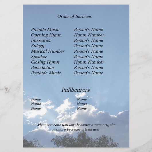 Herdenkingsdienst Sun Rays Fotoflat Programma (Achterkant)