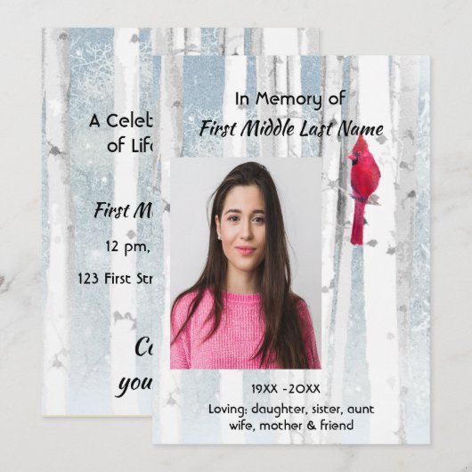 Herdenkingsdienst Uitnodiging Kardinaalvogel (Voorkant / Achterkant)