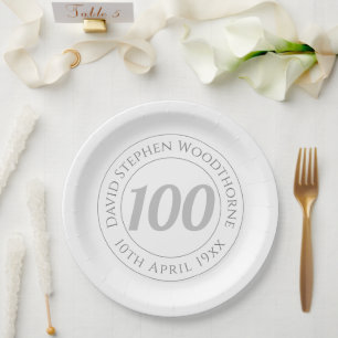 Herdenkingsfeest 100ste verjaardag papieren bordje